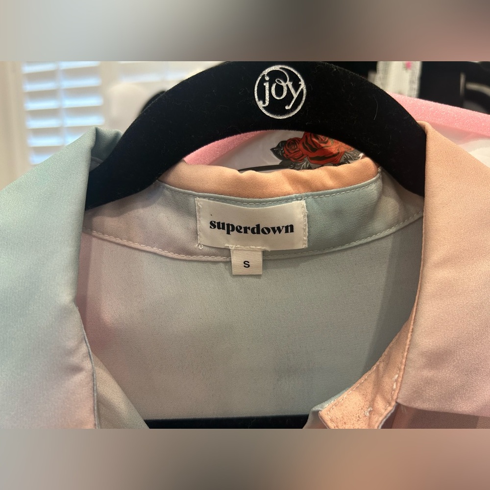 Superdown Pastel Rainbow Women’s Collared Button … - image 2